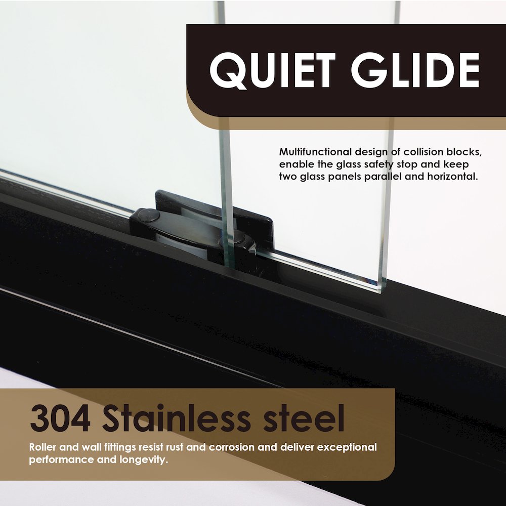 By Pass Semi Frameless Tub Door in Matte Black with Clear Glass. Picture 7