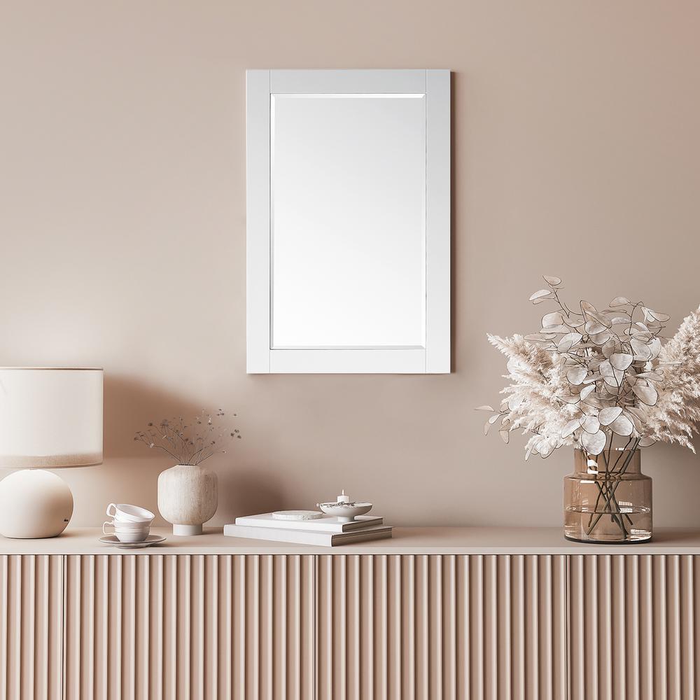 24" Rectangular Bathroom Wood Framed Wall Mirror in White. Picture 7