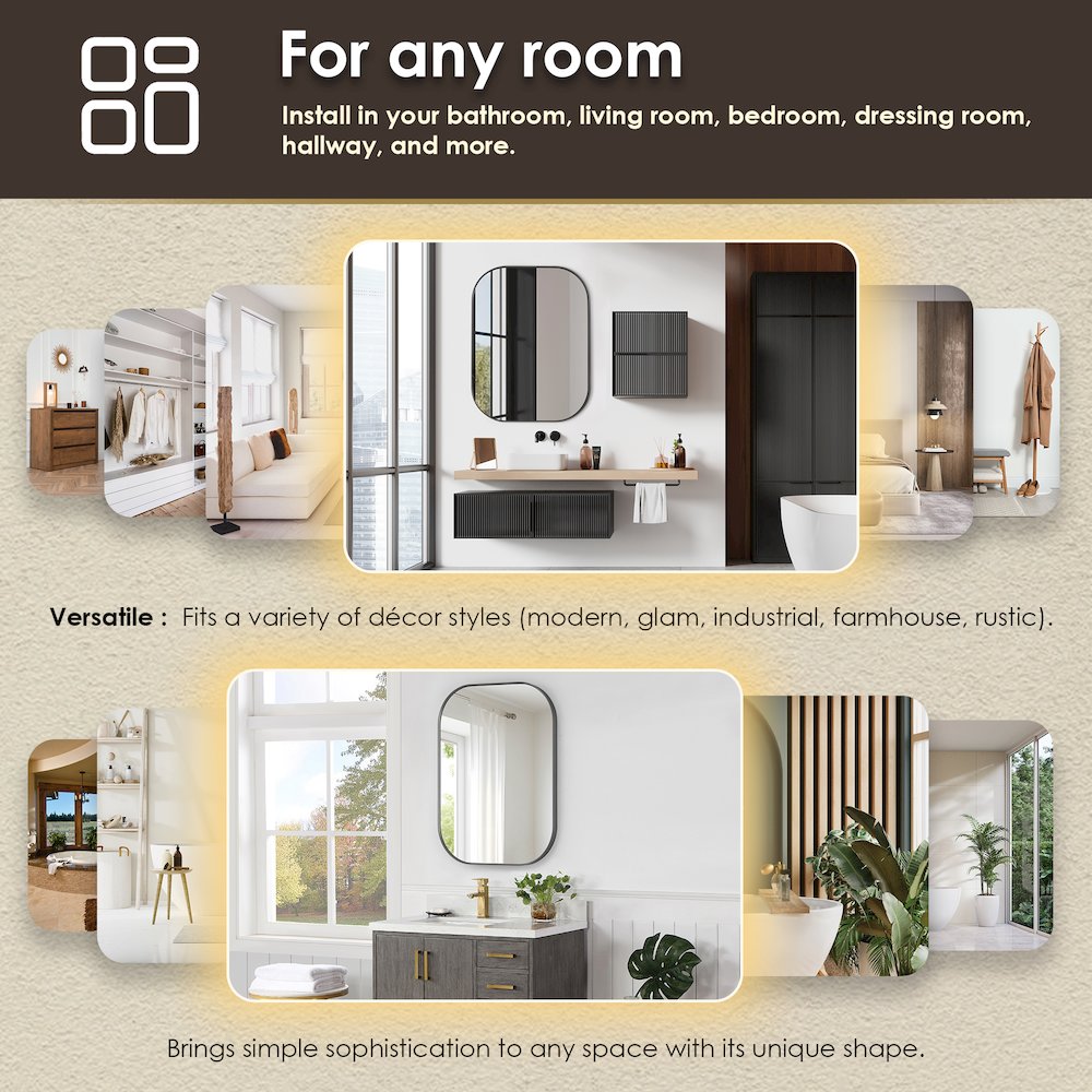 24x32" Rectangular Aluminum Framed in Gunmetal Modern Bathroom Wall Mirror. Picture 14