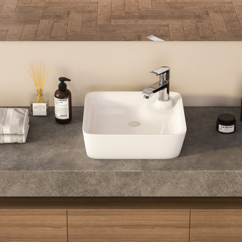 Leonis 17 in. Square White Finish Ceramic Vessel Bathroom Vanity Sink. Picture 8
