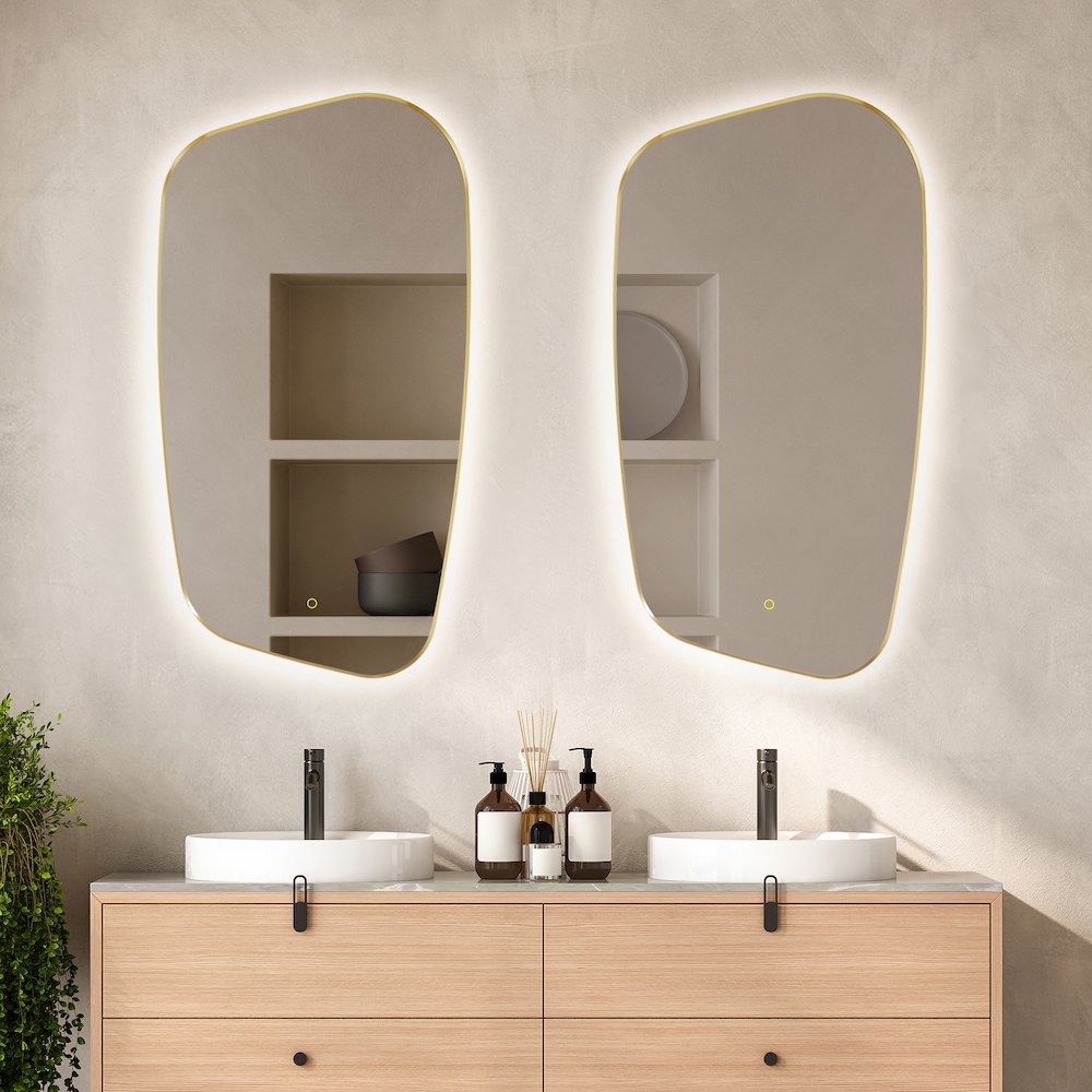 26"x48" Anti-Fog Wall Mirror in Brushed Gold Aluminum Framed. Picture 8