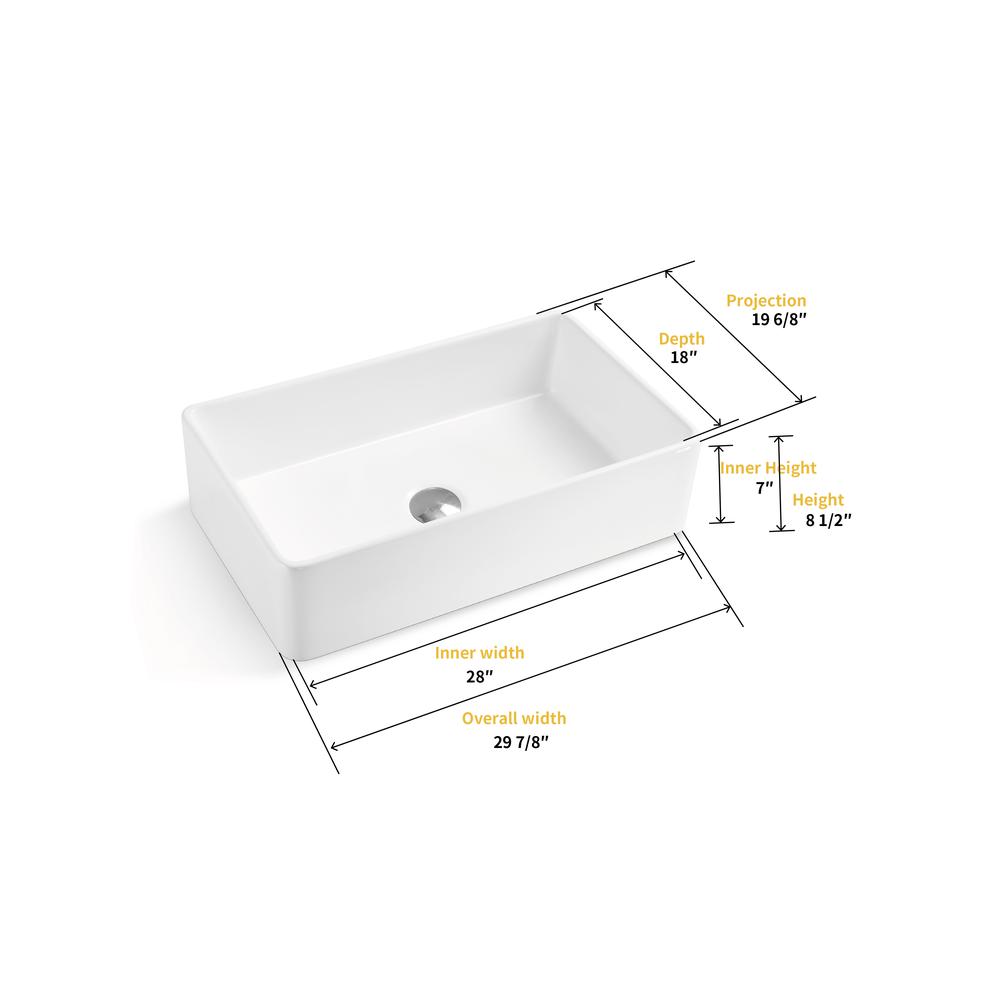 Treviso Glossy White Ceramic Rectangular 30" L x 19.7" W Vessel Bathroom Sink. Picture 4