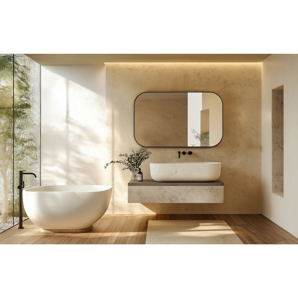 48x30" Rectangular Aluminum Framed in Matte Black Modern Bathroom Wall Mirror. Picture 16