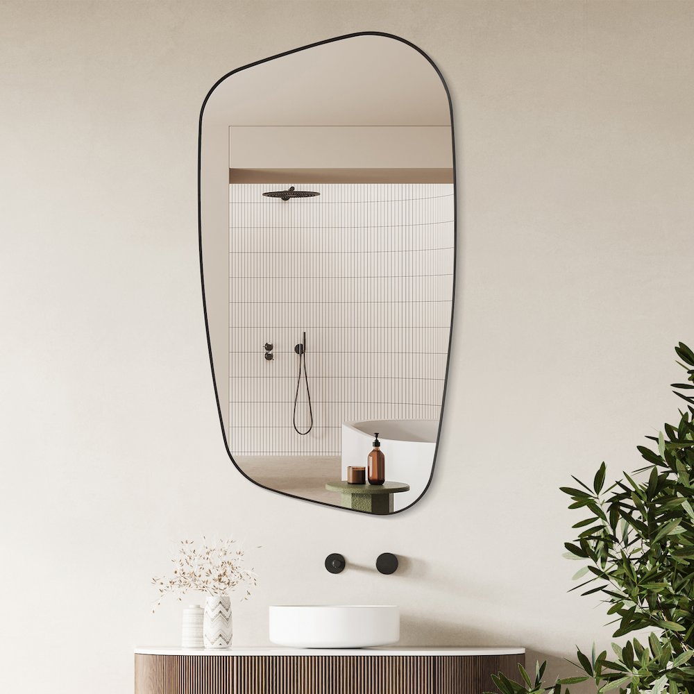 26"x48" Novelty Aluminum Framed in Matte Black Modern Bathroom Wall Mirror. Picture 5