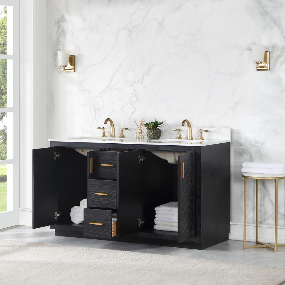60" Double Bathroom Vanity Set in Black Oak without Mirror. Picture 5