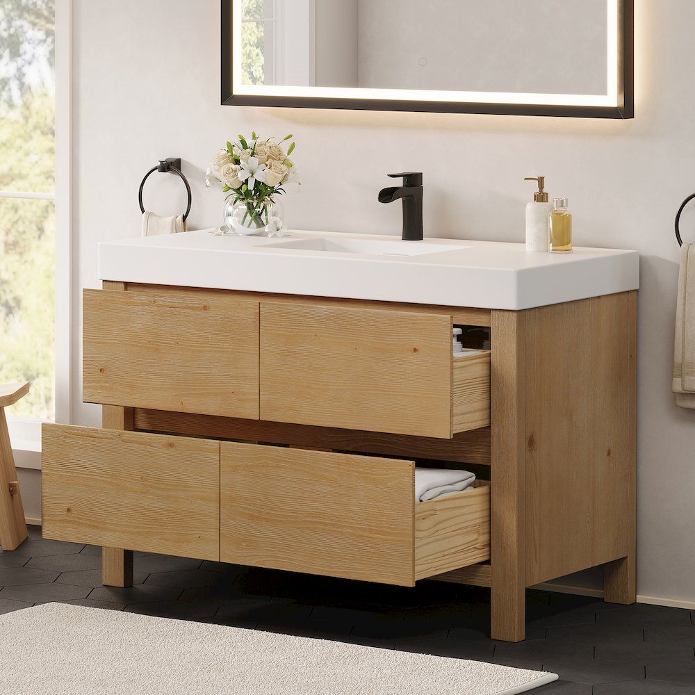 48" Single Bathroom Vanity in with White Artificial Stone Integrated Sink. Picture 4