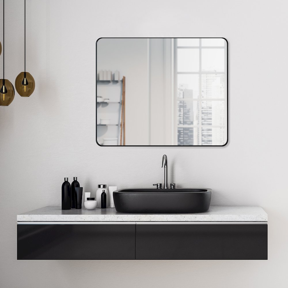 Nettuno 36" Rectangle Bathroom/Vanity Matt Black Aluminum Framed Wall Mirror. Picture 11