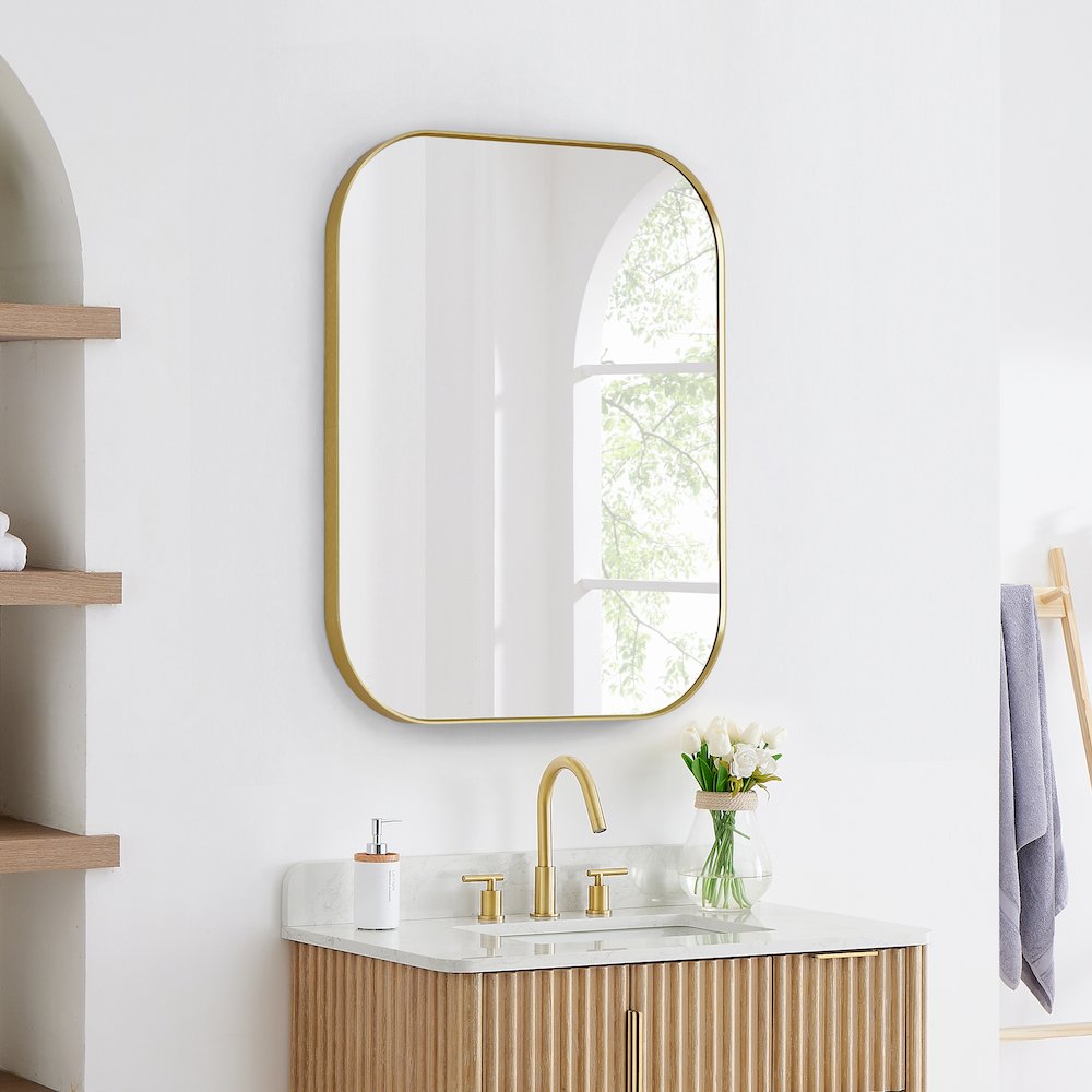 36x30" Rectangular Aluminum Framed in Brushed Gold Modern Bathroom Wall Mirror. Picture 3