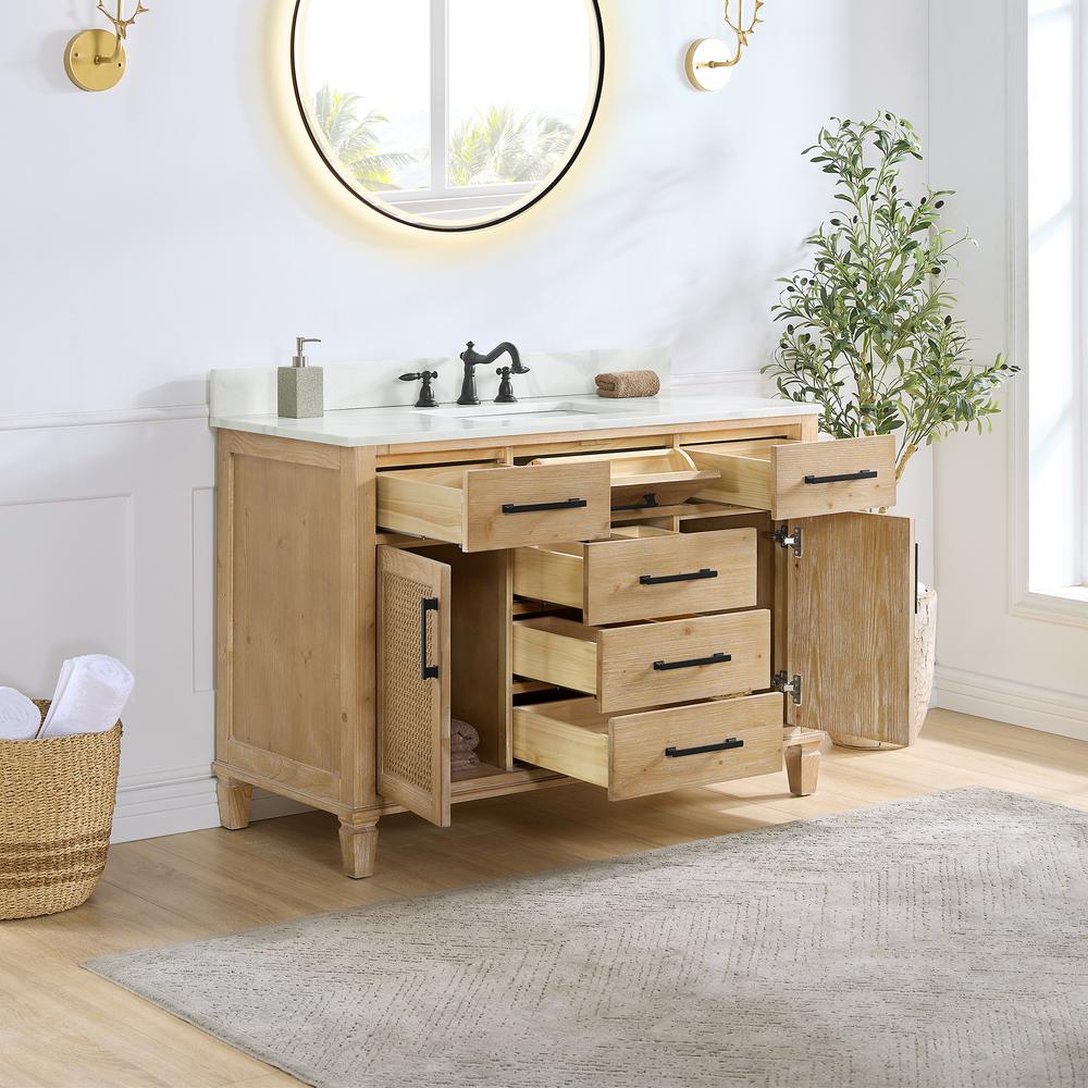 Single Bathroom Vanity in Weathered Fir with Stone Countertop without Mirror. Picture 4