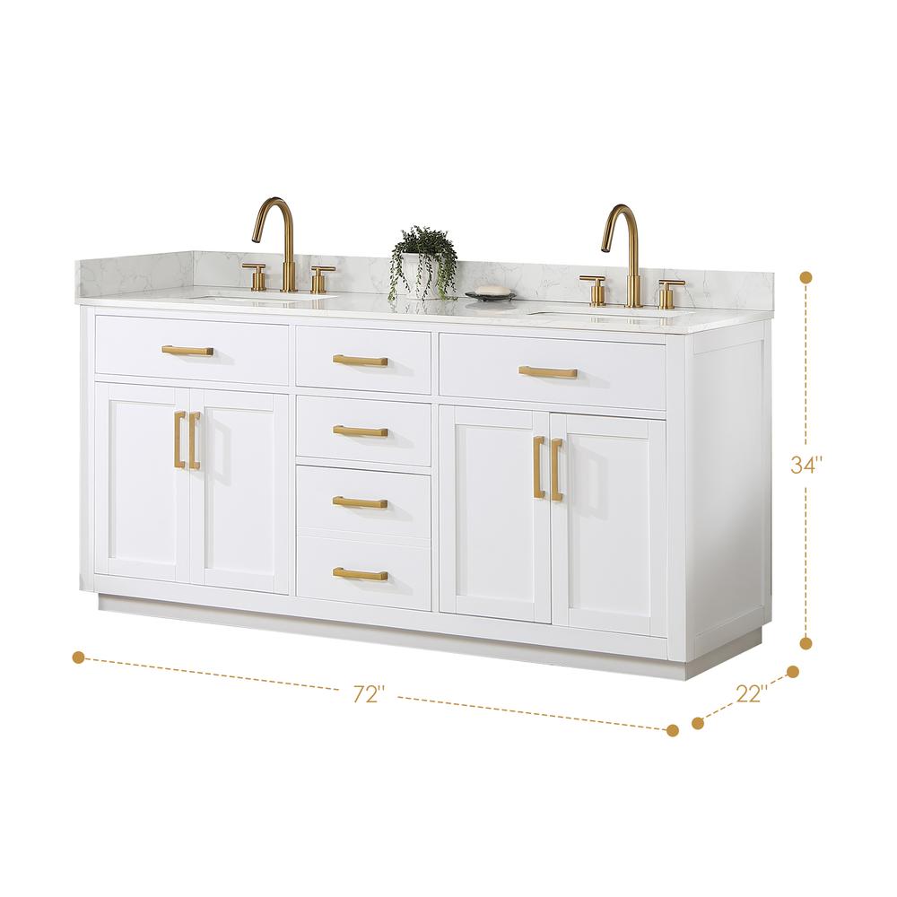 72" Double Bathroom Vanity in White without Mirror. Picture 3