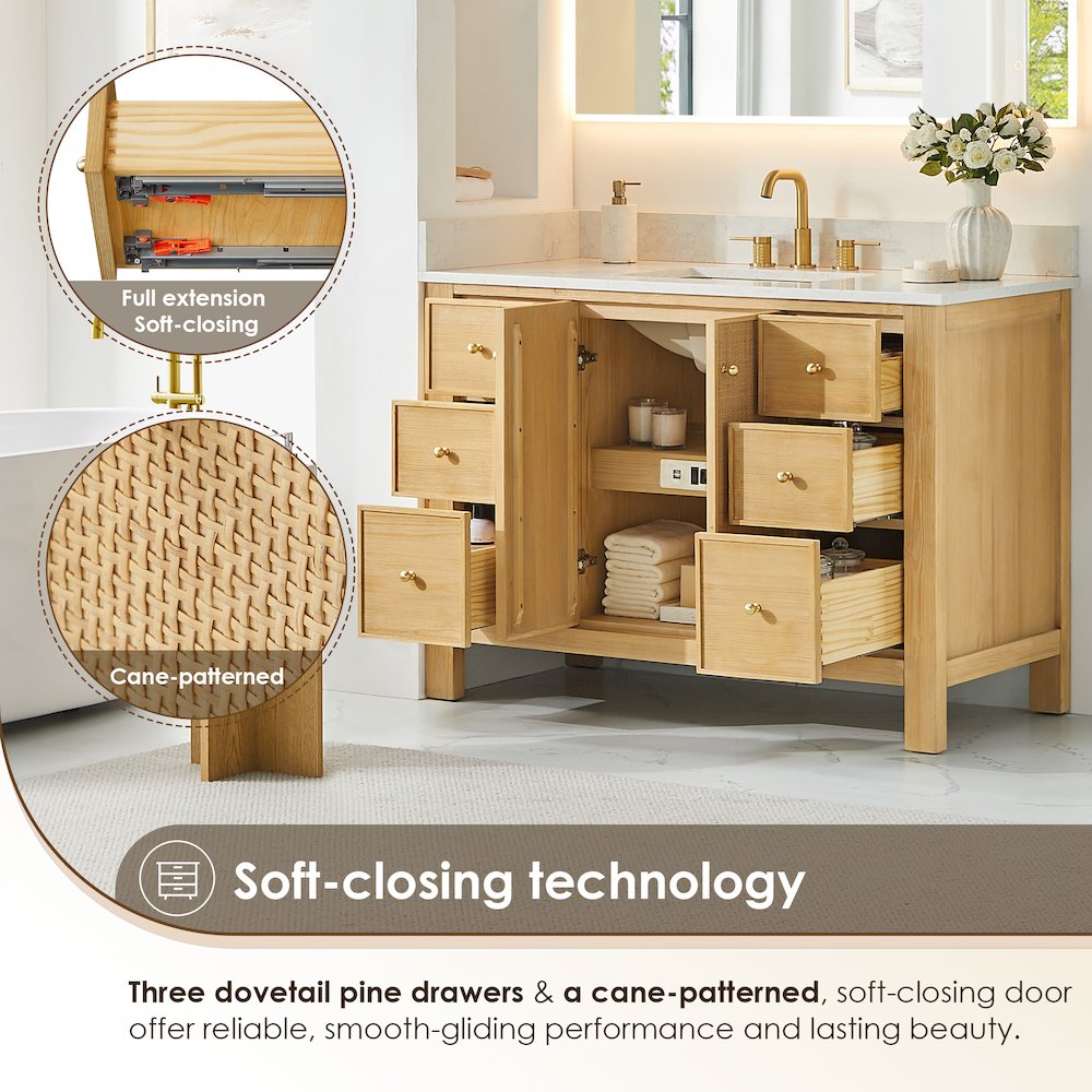 Cedar 48" Single Bathroom Vanity in Natural Wood. Picture 9