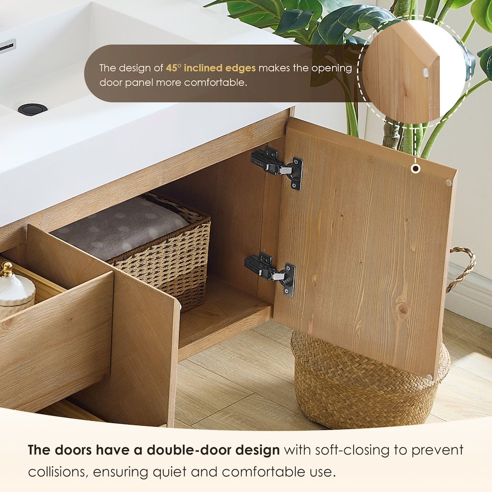 Double Bathroom Vanity in Light Brown White Artificial Drop-in Sink. Picture 8
