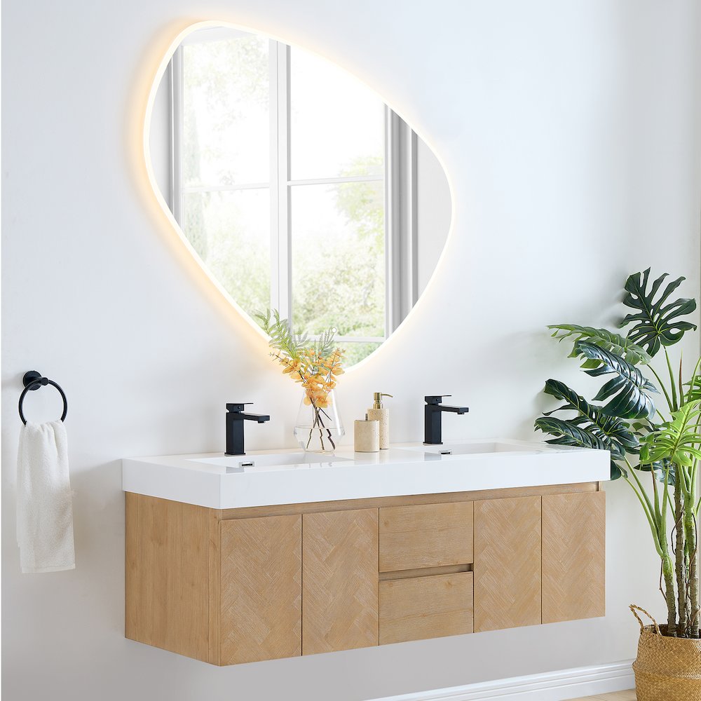 Double Bathroom Vanity in Light Brown White Artificial Drop-in Sink. Picture 3