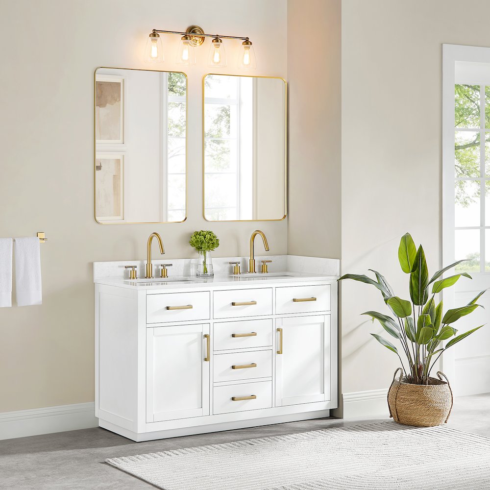 54" Double Bathroom Vanity in White with Grain White. Picture 3