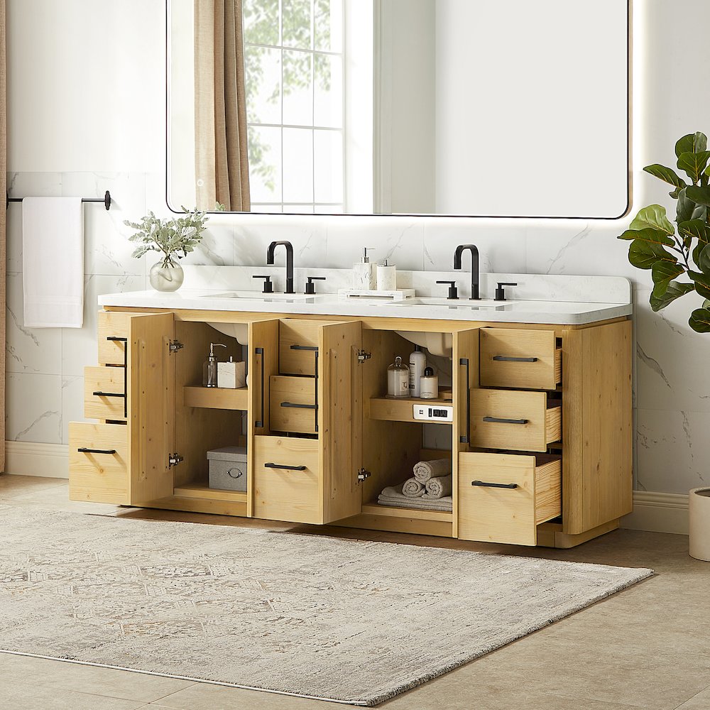 84" Double Bathroom Vanity in Nature Brown with Grain White. Picture 4