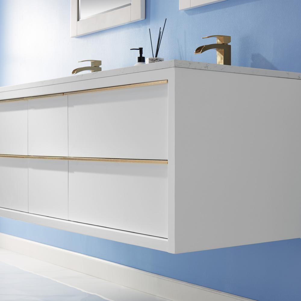 60" Double Bathroom Vanity Set in White with Mirror. Picture 9