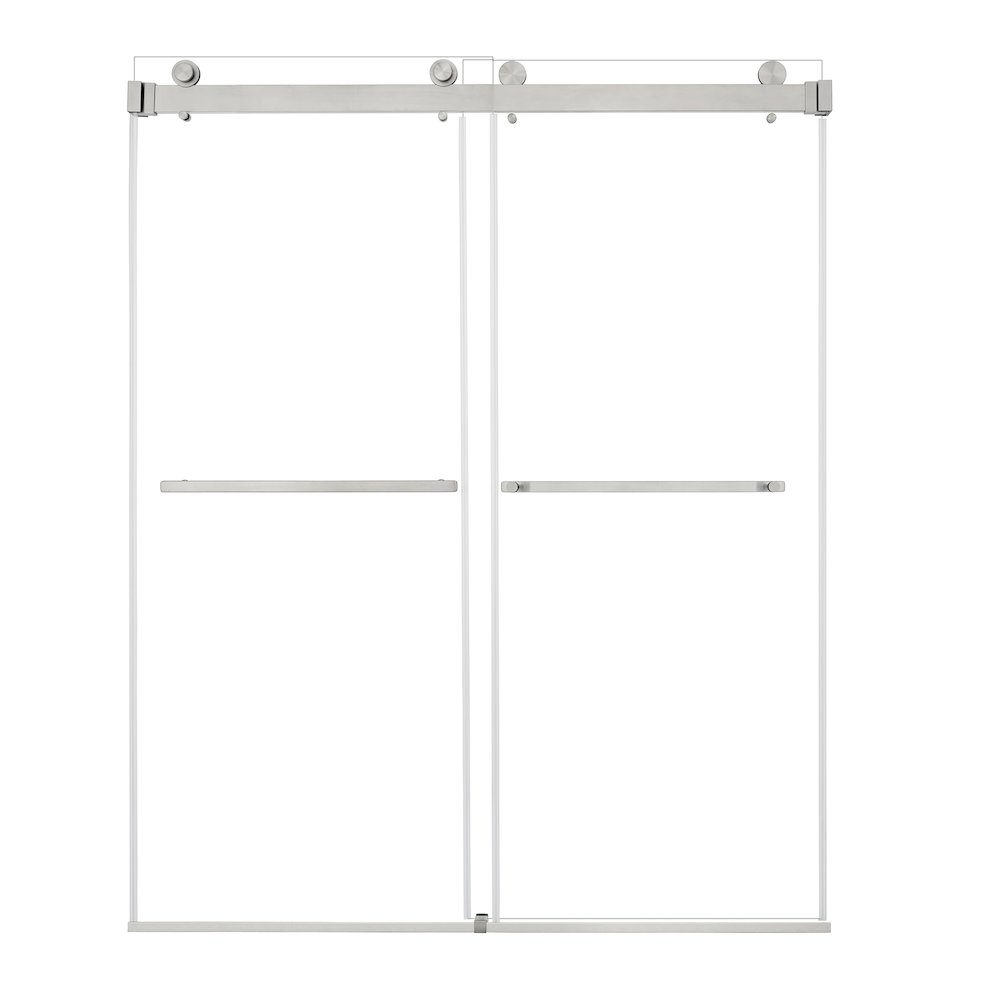 Frameless Exposed Roller Shower Door in Brushed Nickel with Clear Glass. Picture 1