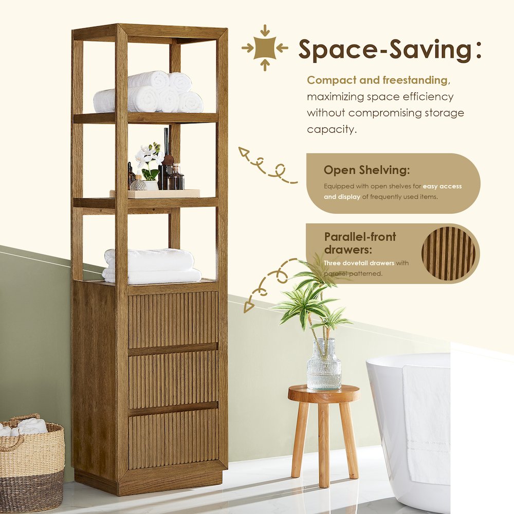 Navan 20" Freestanding Linen Cabinet in Weathered Brown. Picture 6