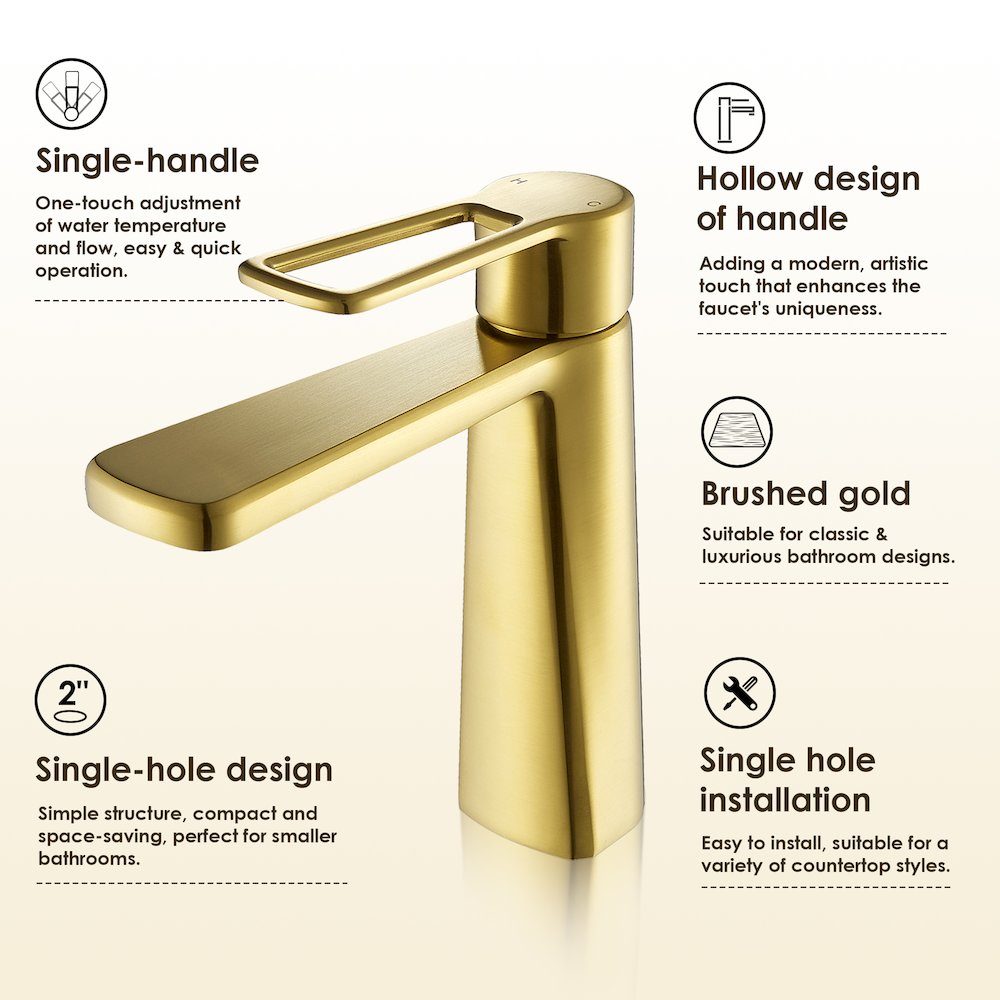 Single Hole Single-Handle Bathroom Faucet in Brushed Gold. Picture 8