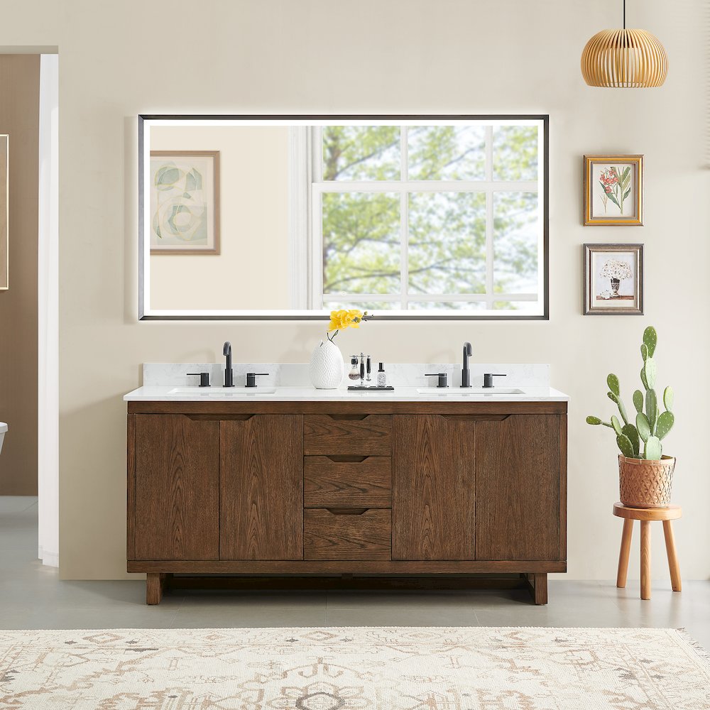 72" Double Bathroom Vanity in Brown Brushed Oak with Grain White. Picture 2