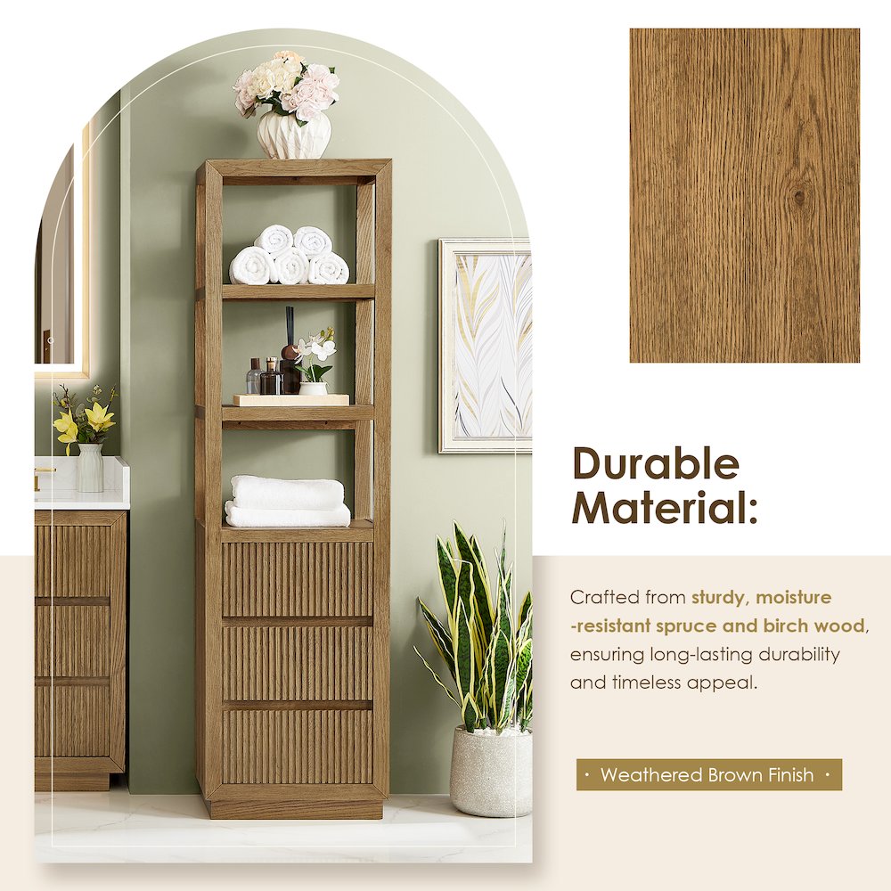 Navan 20" Freestanding Linen Cabinet in Weathered Brown. Picture 7