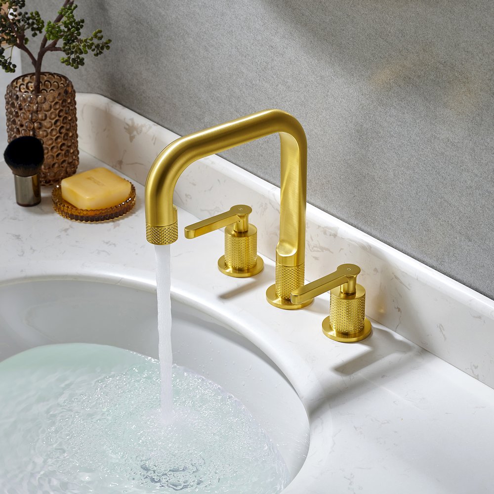 8. in Widespread 2-Handle Bathroom Faucet in Brushed Gold. Picture 5