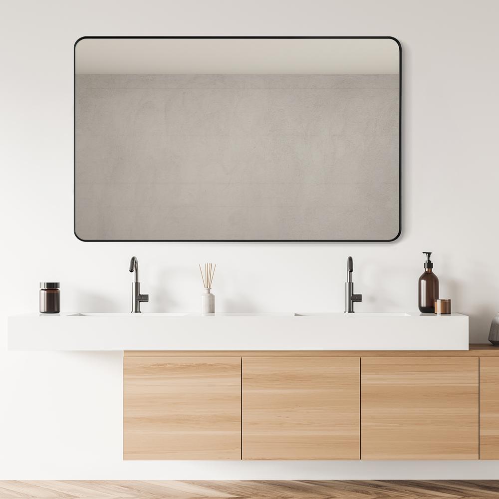 Nettuno 48" Rectangle Bathroom/Vanity Matt Black Aluminum Framed Wall Mirror. Picture 12