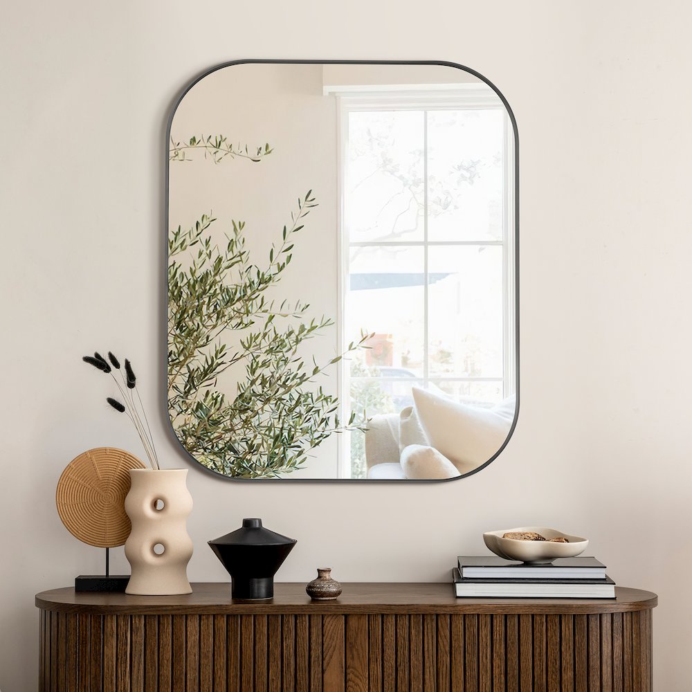 36x30" Rectangular Aluminum Framed in Gunmetal Modern Bathroom Wall Mirror. Picture 6