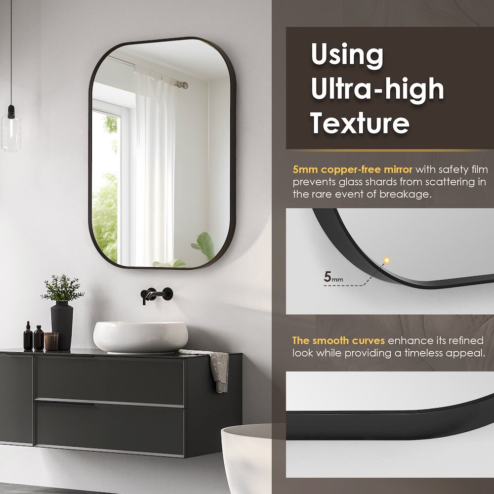 24x32" Rectangular Aluminum Framed in Matte Black Modern Bathroom Wall Mirror. Picture 9