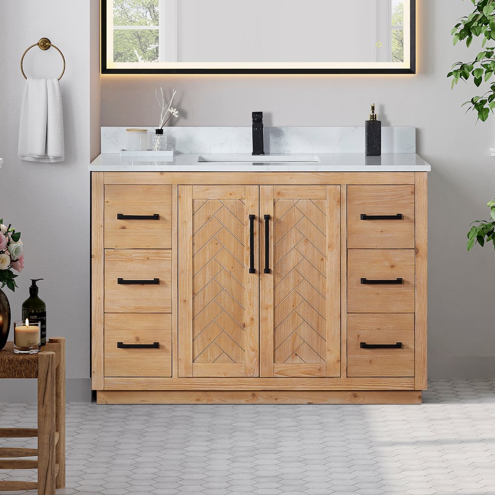 48" Single Bathroom Vanity with Grain White Countertop without Mirror. Picture 2