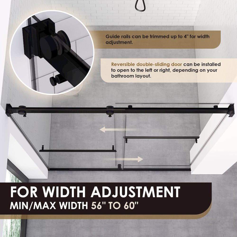 By Pass Frameless Shower Door in Matte Black with Clear Glass. Picture 10