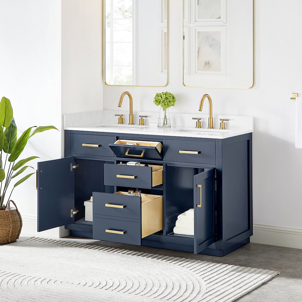 54" Double Bathroom Vanity in Royal Blue with Grain White. Picture 3