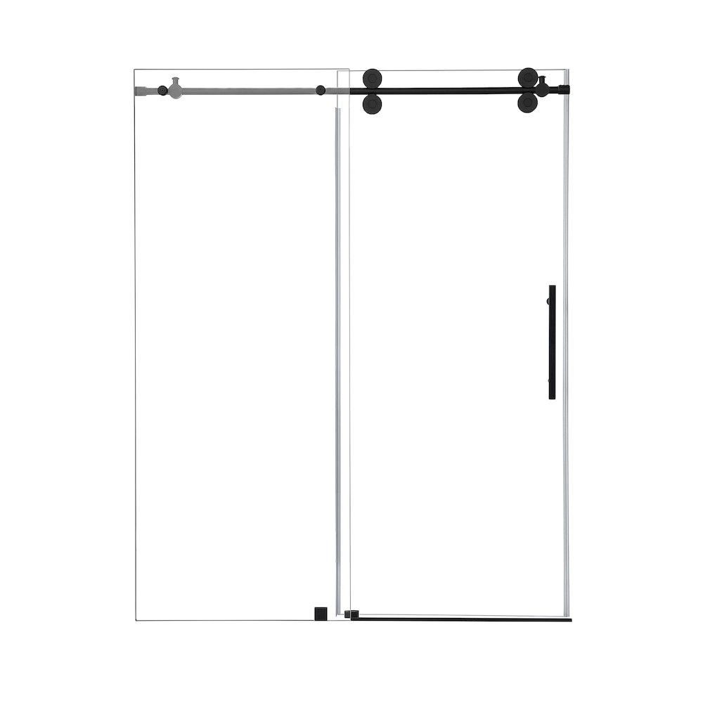 Single Sliding Frameless Shower Door in Matte Black with Clear Glass. Picture 1