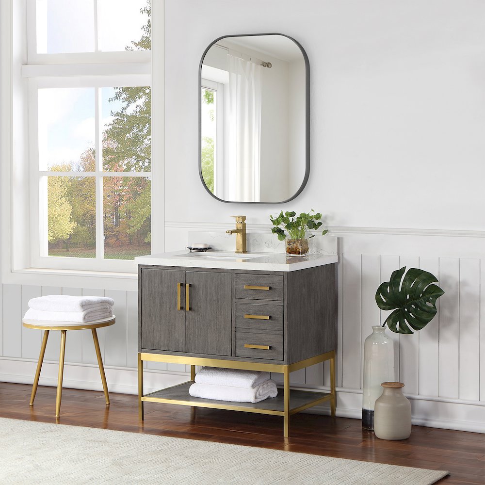 24x32" Rectangular Aluminum Framed in Gunmetal Modern Bathroom Wall Mirror. Picture 15