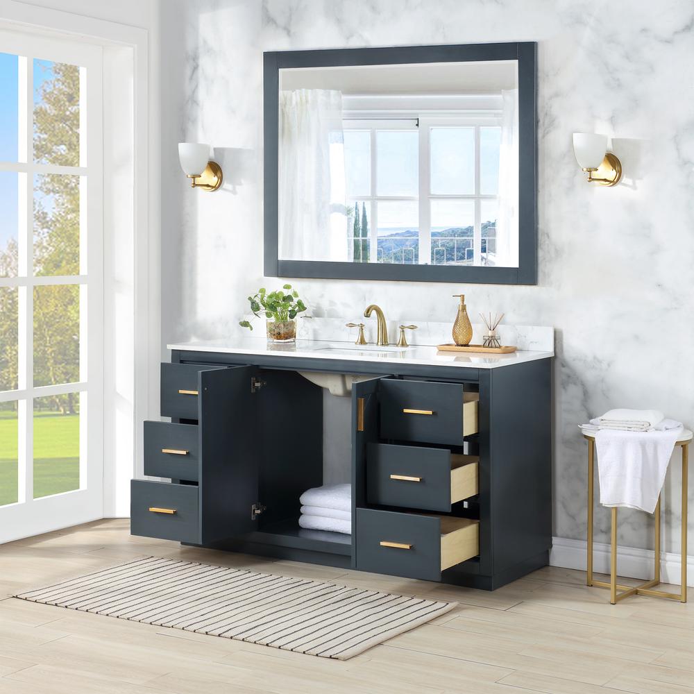 60" Single Bathroom Vanity Set in Classic Blue with Mirror. Picture 6
