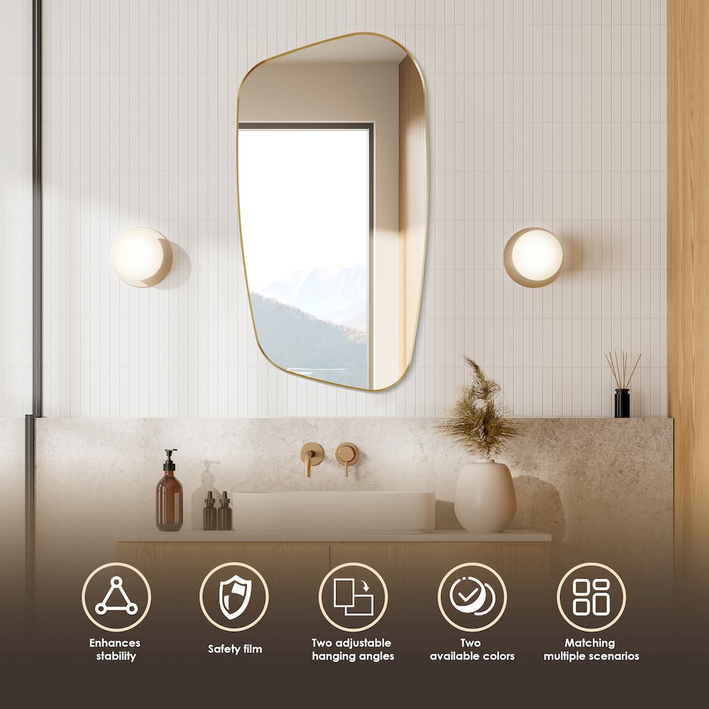 26"x48" Novelty Aluminum Framed in Brushed Gold Modern Bathroom Wall Mirror. Picture 7