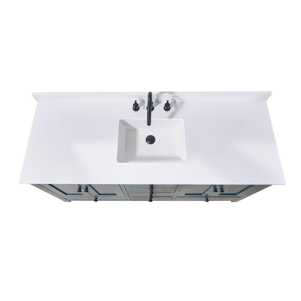 61. in Composite Stone Vanity Top in Snow White with Single White Sink. Picture 4
