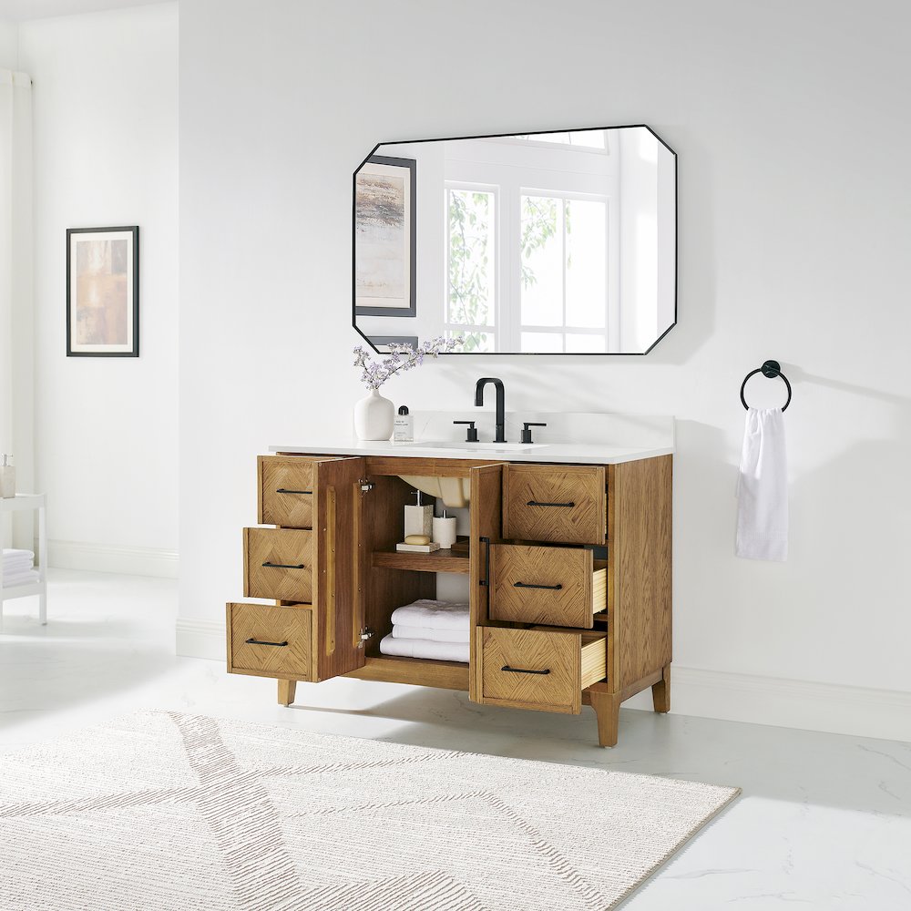 Clara 48" Single Bathroom Vanity in Weathered Brown. Picture 4