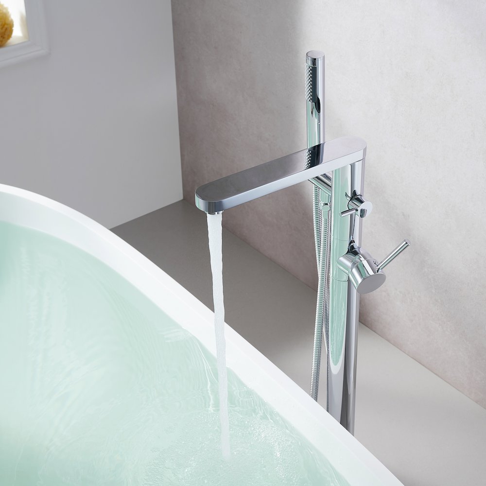 Double Lever Handles Freestanding Floor Mounted Tub Filler. Picture 6