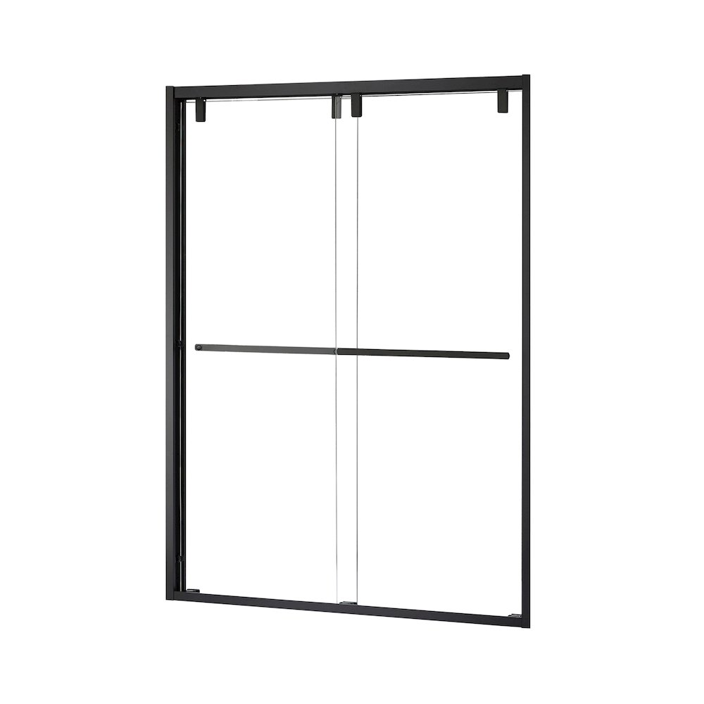 By Pass Semi Frameless Shower Door in Matte Black with Clear Glass. Picture 2