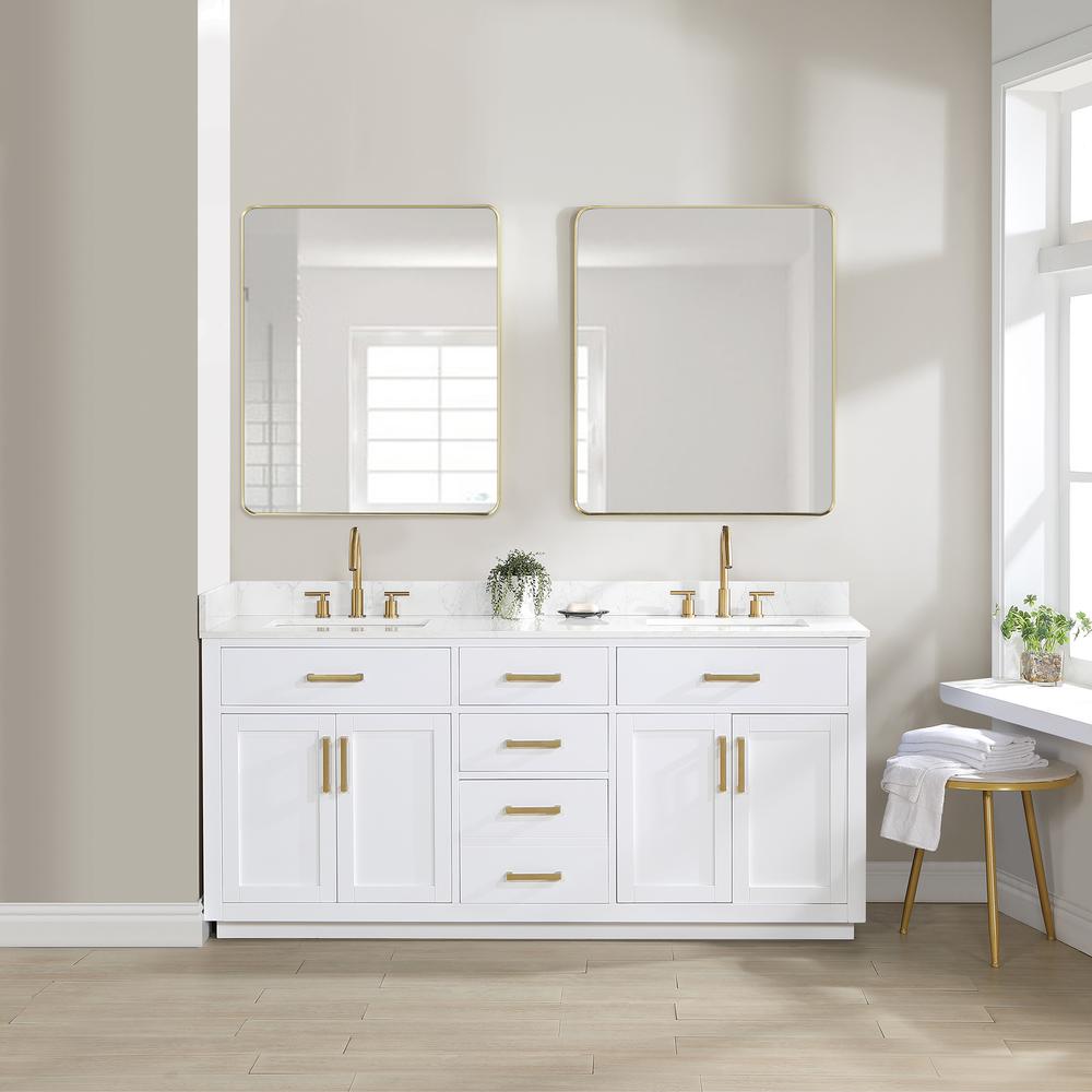 72" Double Bathroom Vanity in White with Mirror. Picture 5