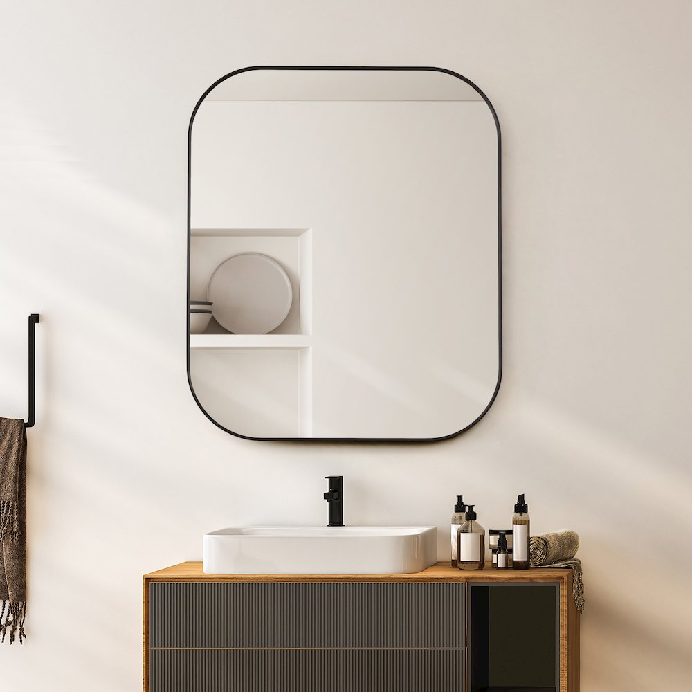 36x30" Rectangular Aluminum Framed in Matte Black Modern Bathroom Wall Mirror. Picture 4