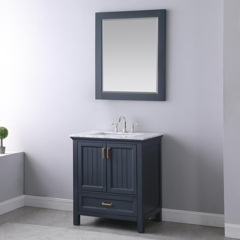 28" Rectangular Bathroom Wood Framed Wall Mirror in Classic Blue. Picture 5