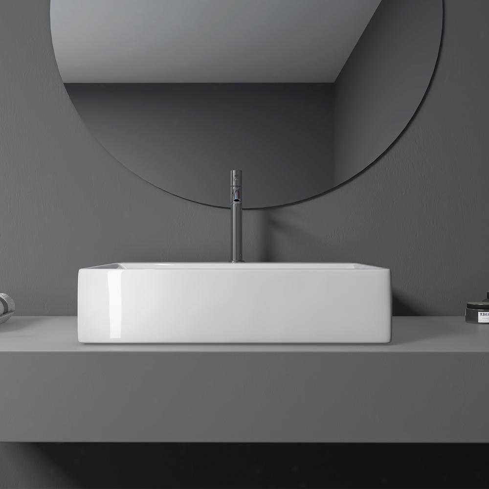 24 in. Rectangle White Finish Ceramic Vessel Bathroom Vanity Sink with Overflow. Picture 8