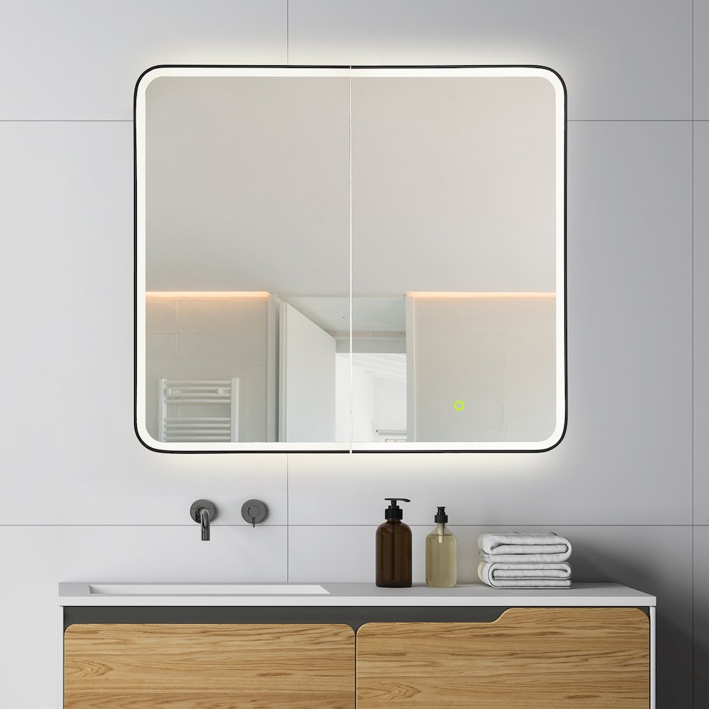 36"x32" Rectangular Bathroom Black Aluminum Mirror Medicine Cabinet. Picture 5