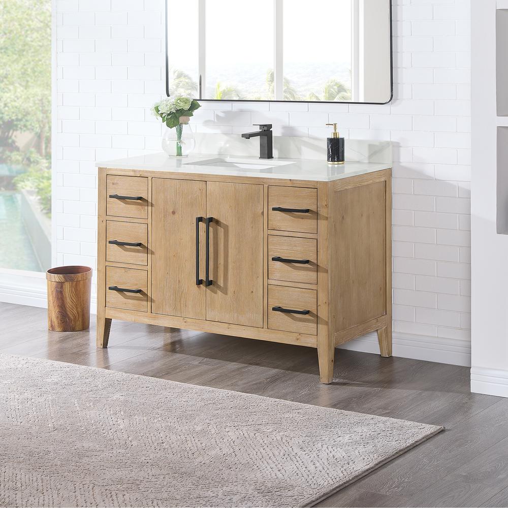 Single Bathroom Vanity in Weathered Fir with Stone Countertop without Mirror. Picture 3