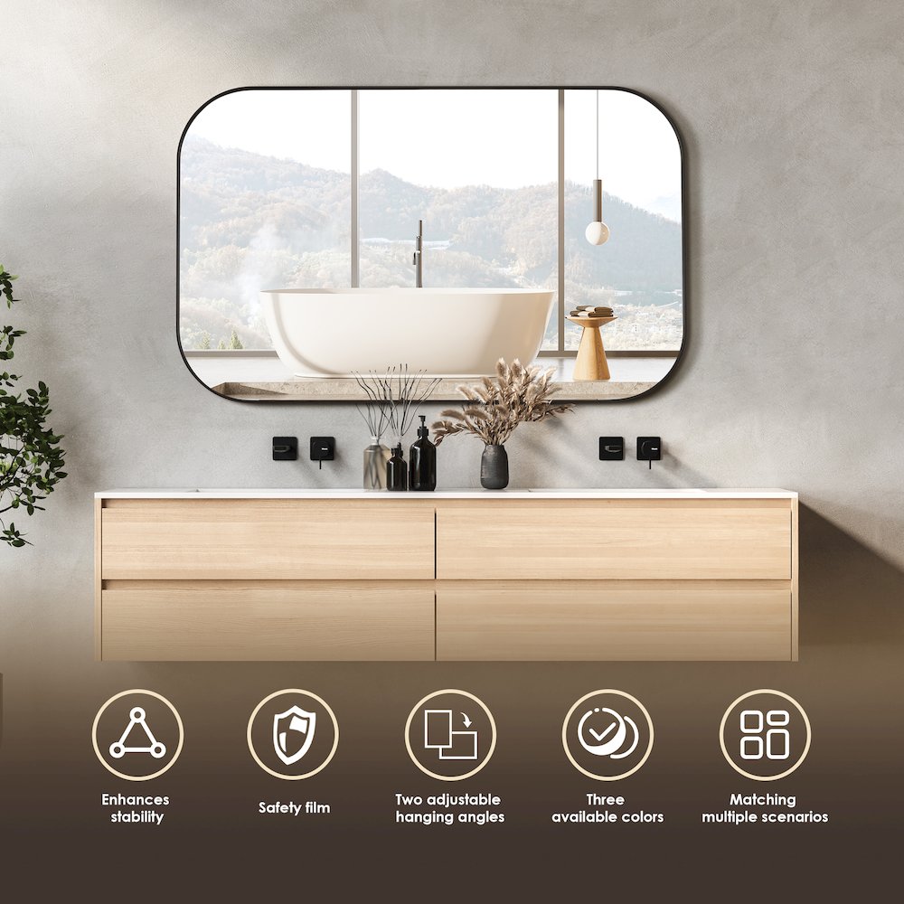 48x30" Rectangular Aluminum Framed in Matte Black Modern Bathroom Wall Mirror. Picture 7