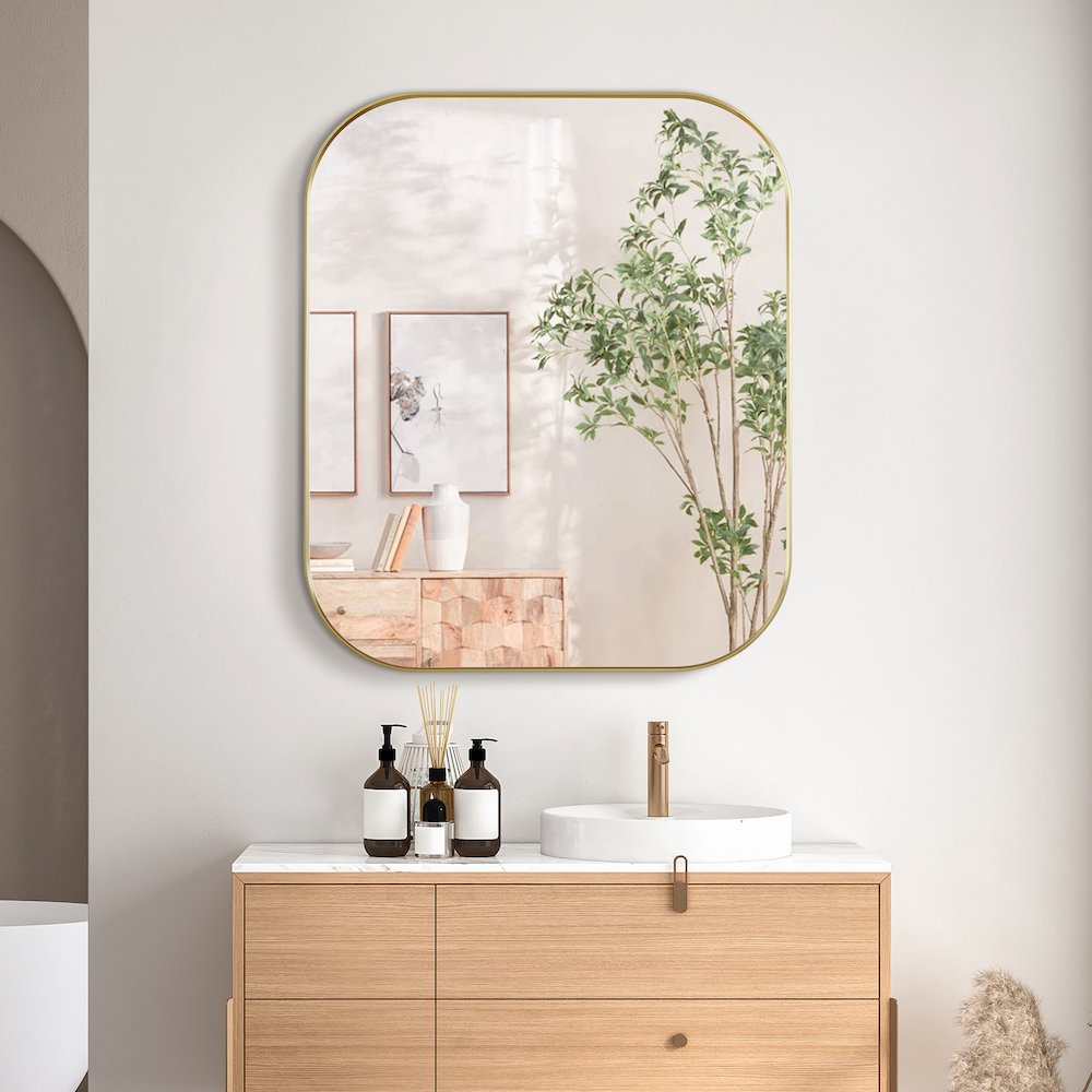36x30" Rectangular Aluminum Framed in Brushed Gold Modern Bathroom Wall Mirror. Picture 5