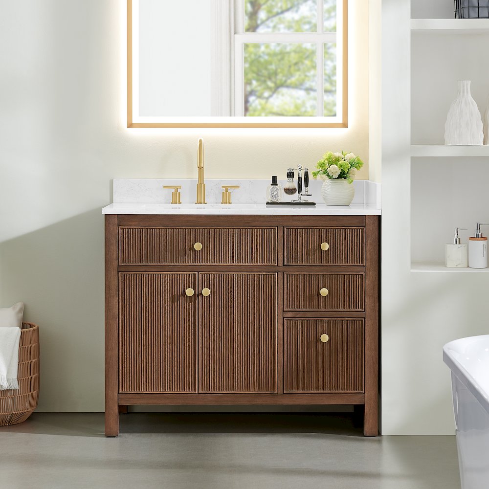 Cerrito 42" Single Bathroom Vanity in Brown Brushed Oak. Picture 2