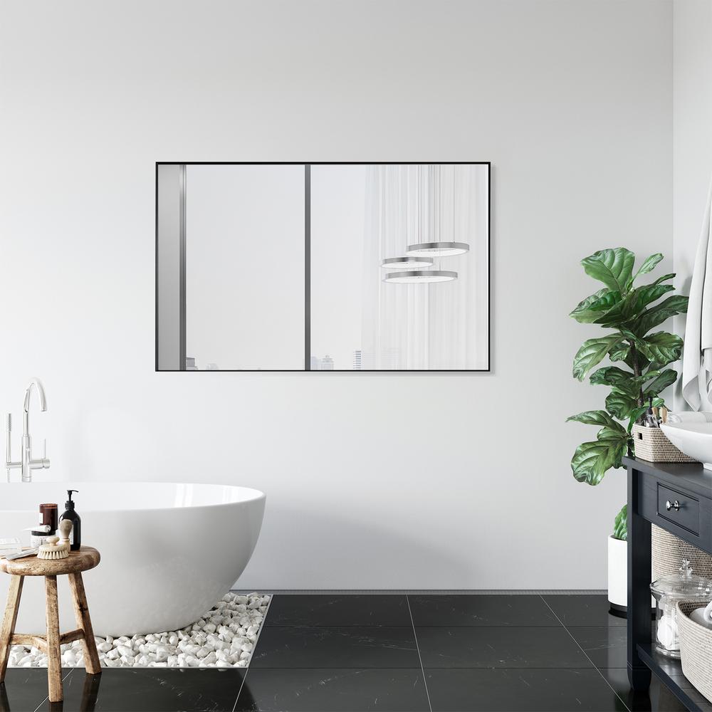 Sassi 48" Rectangle Bathroom/Vanity Matt Black Aluminum Framed Wall Mirror. Picture 14